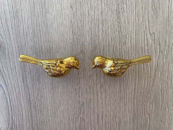 Pair Of Bird Knobs - Old Gold