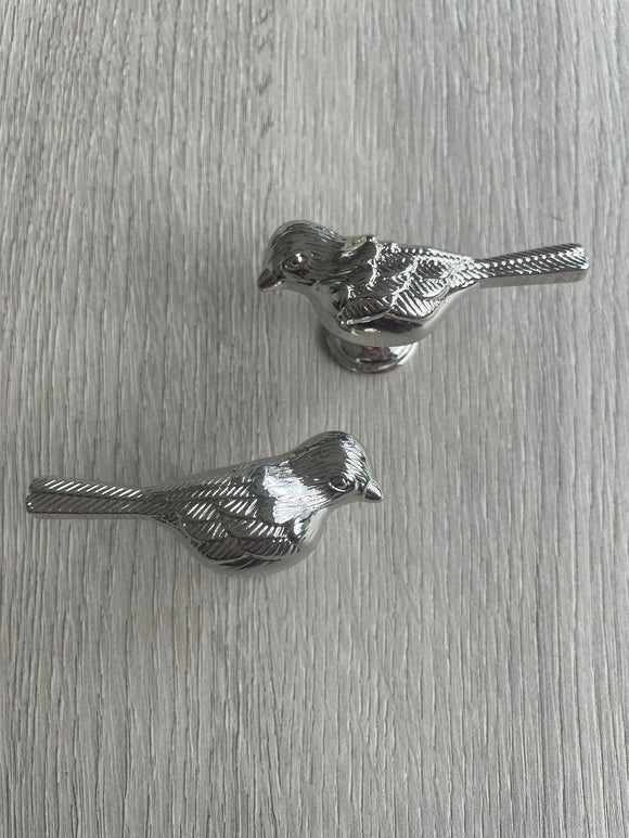 Pair Of Bird Knobs - Silver