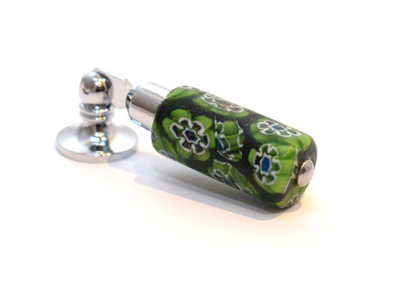 Antique Murano Glass Door Handle Short - Black & Flower Design C